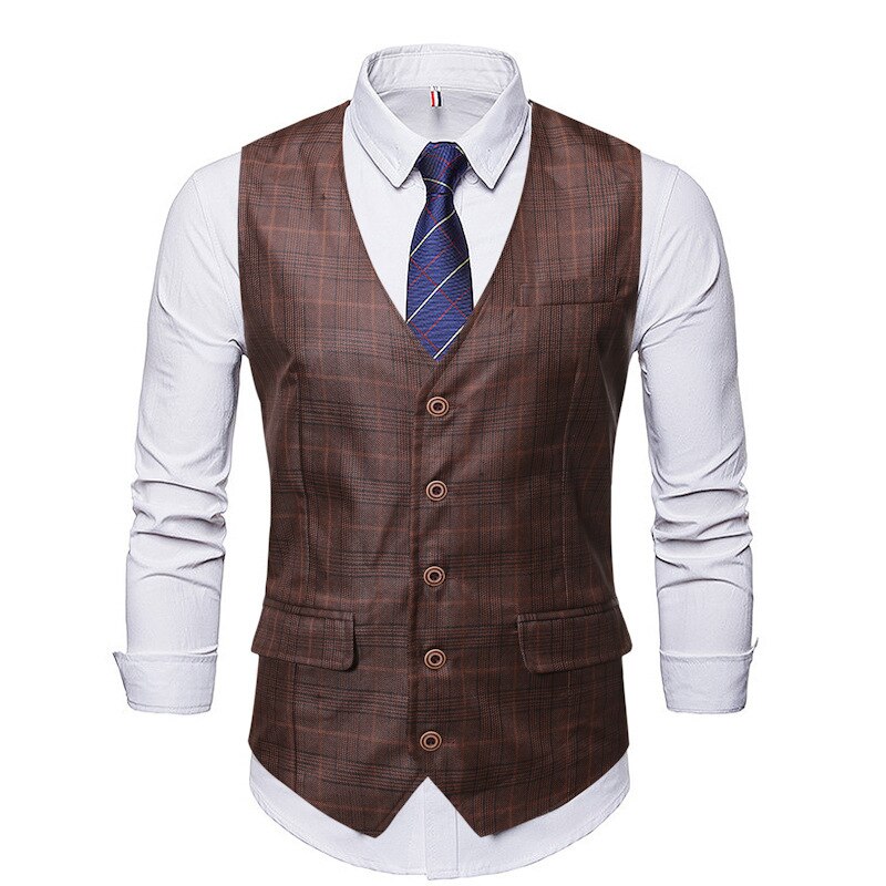 Herfst geruit vest zakelijke heer pied-de-poule enkelrijs heren casual vest pak vest gilet weste  mj160: Bruin / M