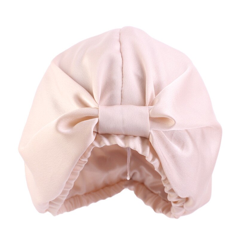 Vanligt fast satin silkeslent hår turban imitation siden dubbelskikt natt sömn mössa knutna huvud täcka hem hatt kemo mössor tb -166: Beige