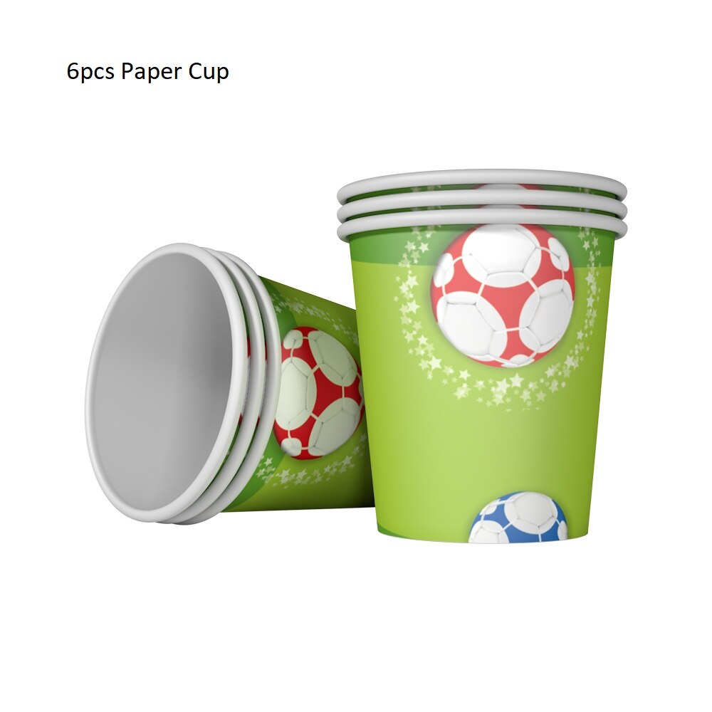 Voetbal Party Servies Papier Plaat Cup Servetten Tafelkleed Banner Gelukkige Verjaardag Event Feestartikelen Voor Jongens Festa: 6pcs Paper Cups