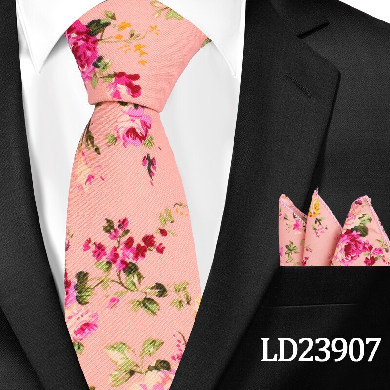 Neue lässig Blumen Baumwolle Krawatten Und Tasche Platz setzt Blume Drucken Dünne Krawatte Für Männer Mens Hals Binden Krawatte 6cm Dünne Krawatten: LD23907