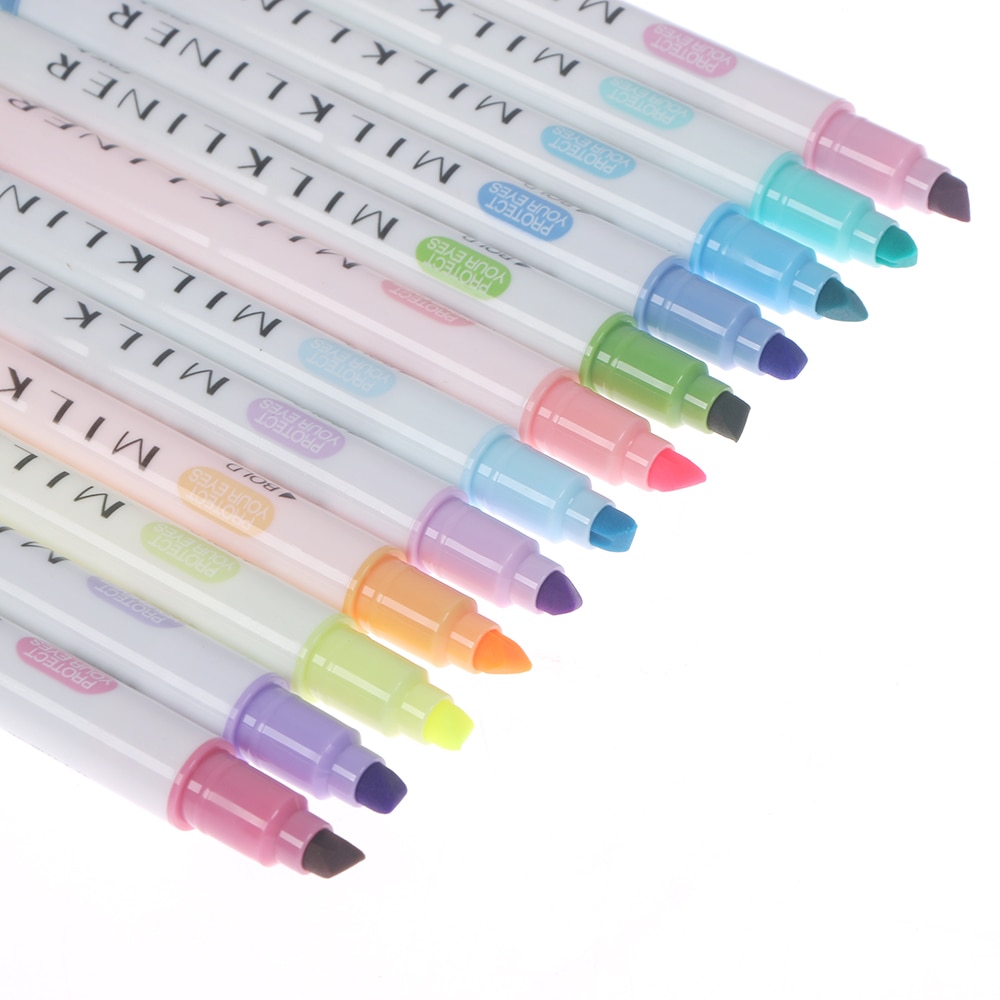 12 Pcs Japanese Milkliner Pens Milk liner Double Headed Fluorescent Pen Cute Art Highlighter Drawing Mark Pen Stationery