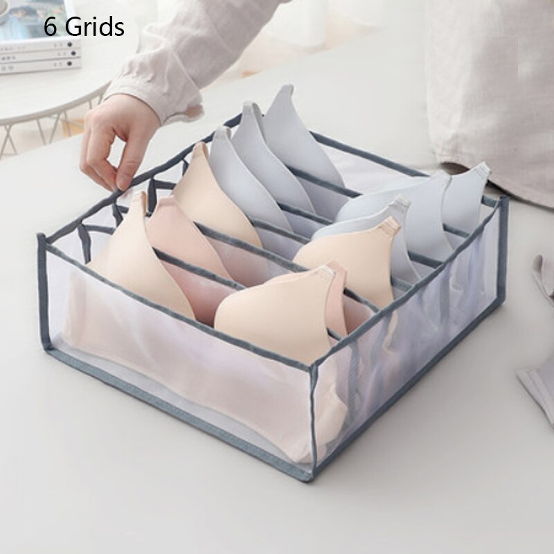 Dormitory Closet Organizer For Socks Home Separated Underwear Storage Box 6/7/11 Grids Bra Organizer Foldable Drawer Organizer: Gray-6 Grids