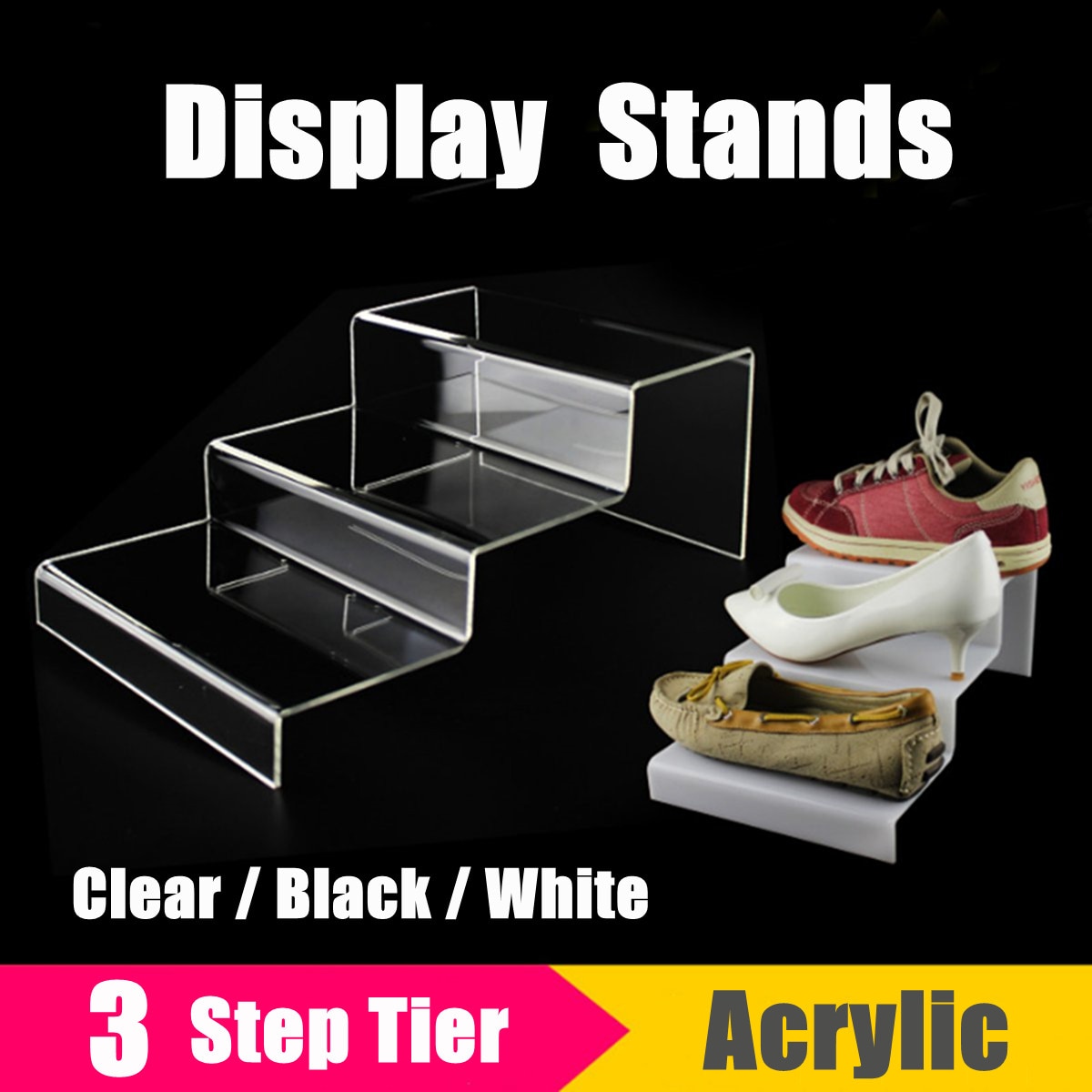 3 -lags akryl detail riser counter sko tegnebog smykker display står sokkel smykker stige hylde dobbelt rack arrangører