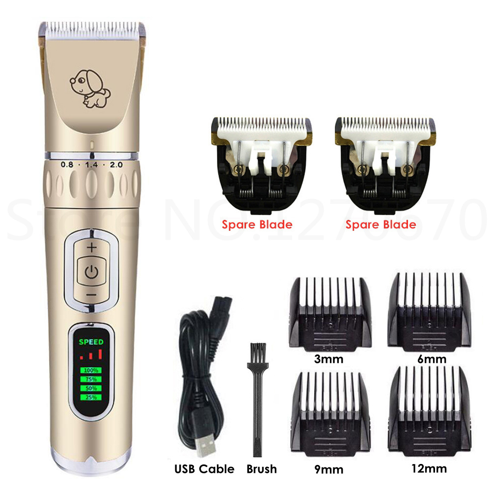 Hundeklippere kattehårklipper pleje dyr kæledyrsbarbermaskine trådløs lydløs hundehårtrimmere fjerner usb elektrisk hårklippermaskine: Guld 2b klinger