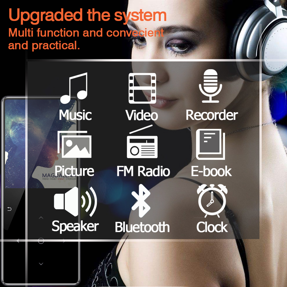 ICEICE MP4 Player with Bluetooth Media Speaker MP3 MP4 Music Player Portable MP 4 Slim 2.4 Screen Touch Keys FM Radio Video Hifi