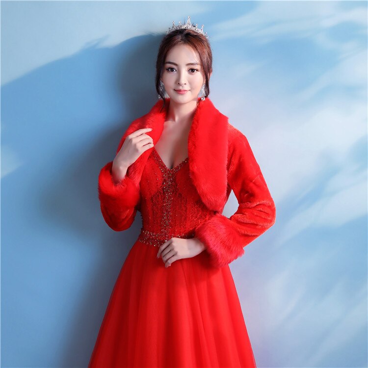 Faux Fur Bridal Wedding Wraps White Red Winter Wedding Coats Jackets Bolero For Evening Dress Warm Bridal Shawl Cape LT036