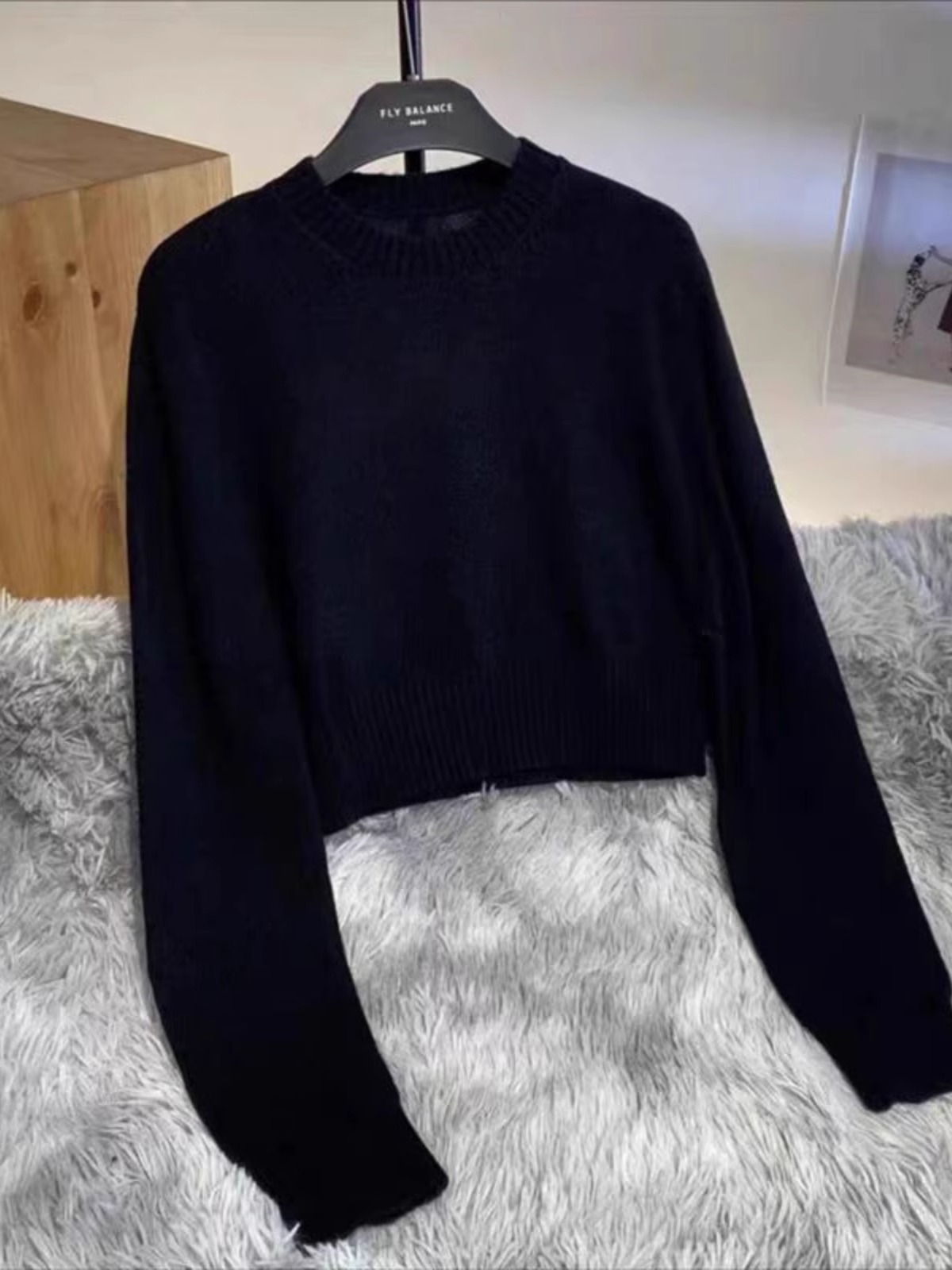 Camisola pequena de caxemira gola redonda para mulheres, estilo francês, camisa base curta solta simples, lã pura, primavera e outono