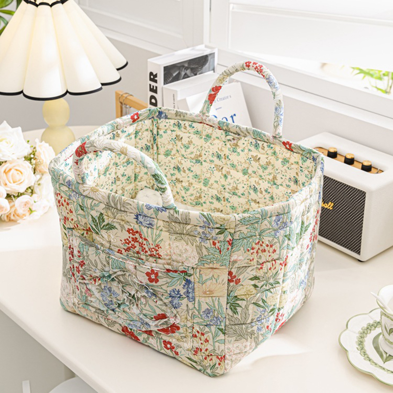 Women Large Capacity Fabric Sweet Floral Storage Baskets Laundry Baskets with Easy Carry Handles Laundry Hampers Home Decoration