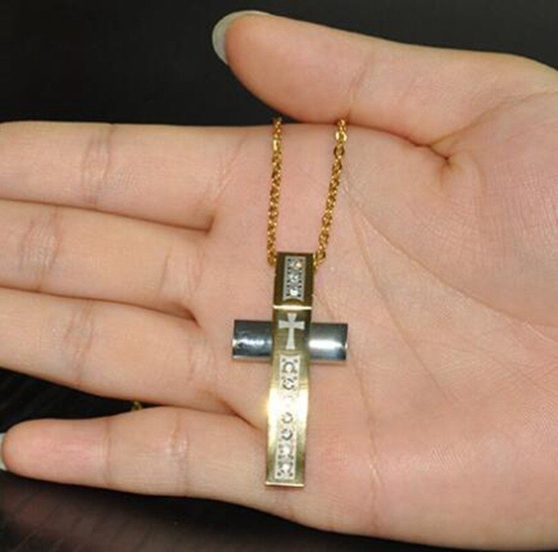 Pendentifs naturels en or pour hommes, deux tons, bijoux en croix