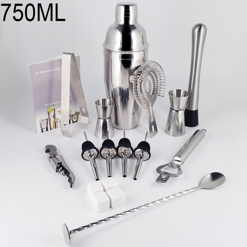 1-19 sztuk otwieracz do puszek łyżka barowa korek do wina korek do wina Boston Glass Shaker do koktajli sztabka ze stali nierdzewnej narzędzia akcesoria: 750ML Set