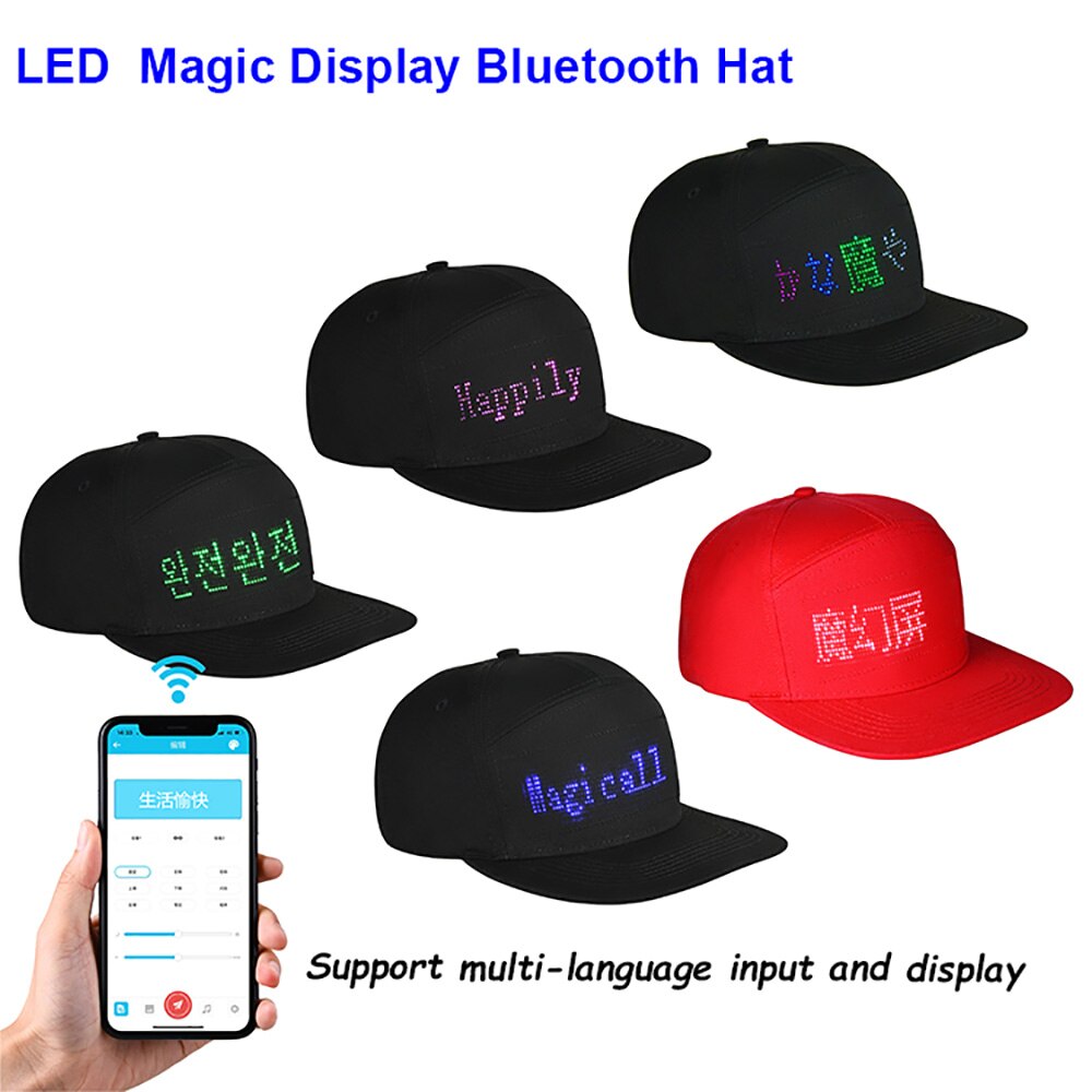 Gorras RGB LED, gorras con pantalla LED para mensajes para Navidad, , cumpleaños, campaña