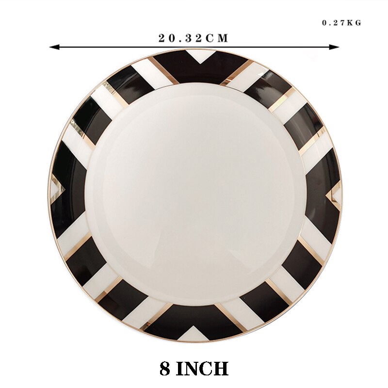 Bone China Plaat Ronde Plaat Voedsel Lade Diner Set Grensoverschrijdende Patroon Restaurant Grid Plaat Goud Voedsel Schotel Assiette porselein: 8 inch