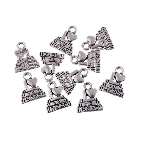 30 stücke Tibetischen Silber Ich liebe lesen perlen Charms Anhänger Für Halskette DIY Schmuck machen 11x13mm