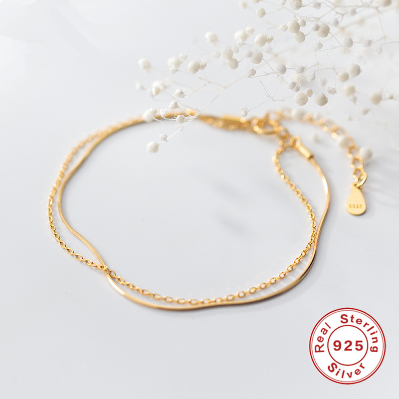 Autentico 925 sterlina d'argento Bracciali per Le Donne Minimalista Gioielli di Stile Coreano Doppio Righe/Multi-strati braccialetto di Fascino Del Braccialetto Del Regalo