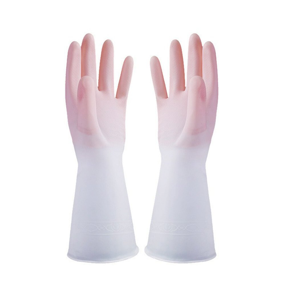 Guantes de goma para limpieza del hogar, manoplas de látex para cocina, platos de lavado con diapasón de plástico, para lavar platos de jardín, de manga larga: Verde claro
