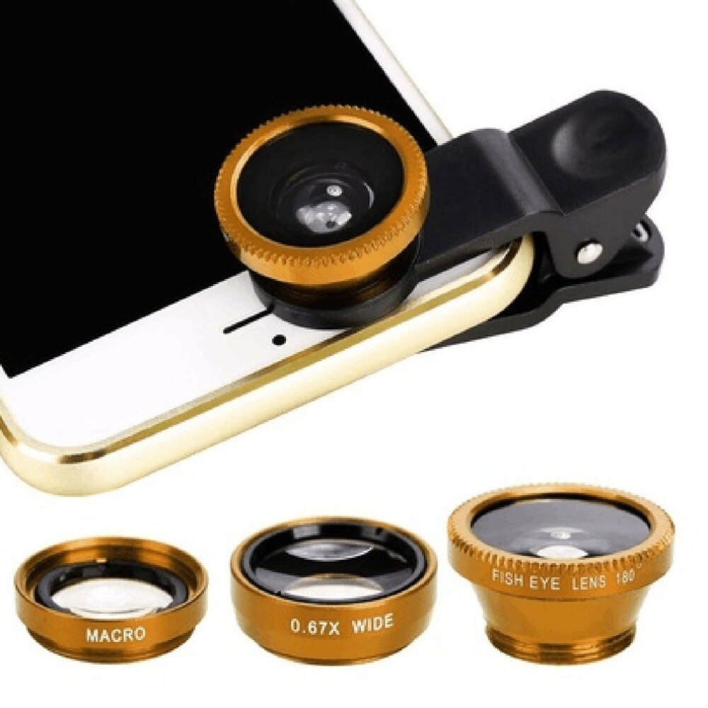Wide Angle Macro Fisheye Lens Camera Kits Mobile Phone Fish Eye Lenses with Clip 0.67x for iPhone Samsung HUAWEI All Cell Phones: Gold