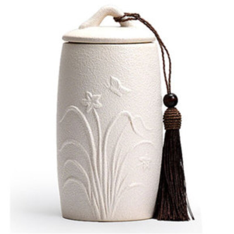 Caddie de poterie en céramique noire et blanche, pot de stockage de thé Vintage, accessoires de cérémonie de thé, artisanat de décoration, récipients scellés: C white