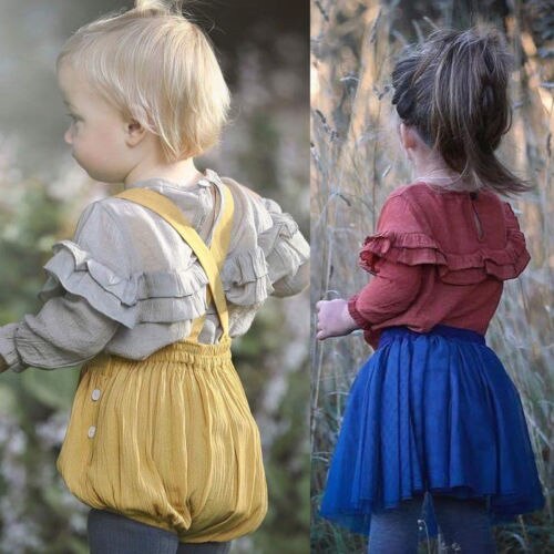 Kleinkind Neugeborenes Mädchen Art Bluse Solide Rundhals Rüschen Mädchen Kleidung oben Langarm-bluse Shirt