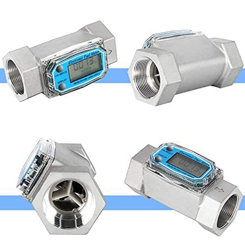 Turbine Flow Meter Electronic Digital Flow-Meter Stainless Steel Liquid Water Methanol (Meter Display Chip)