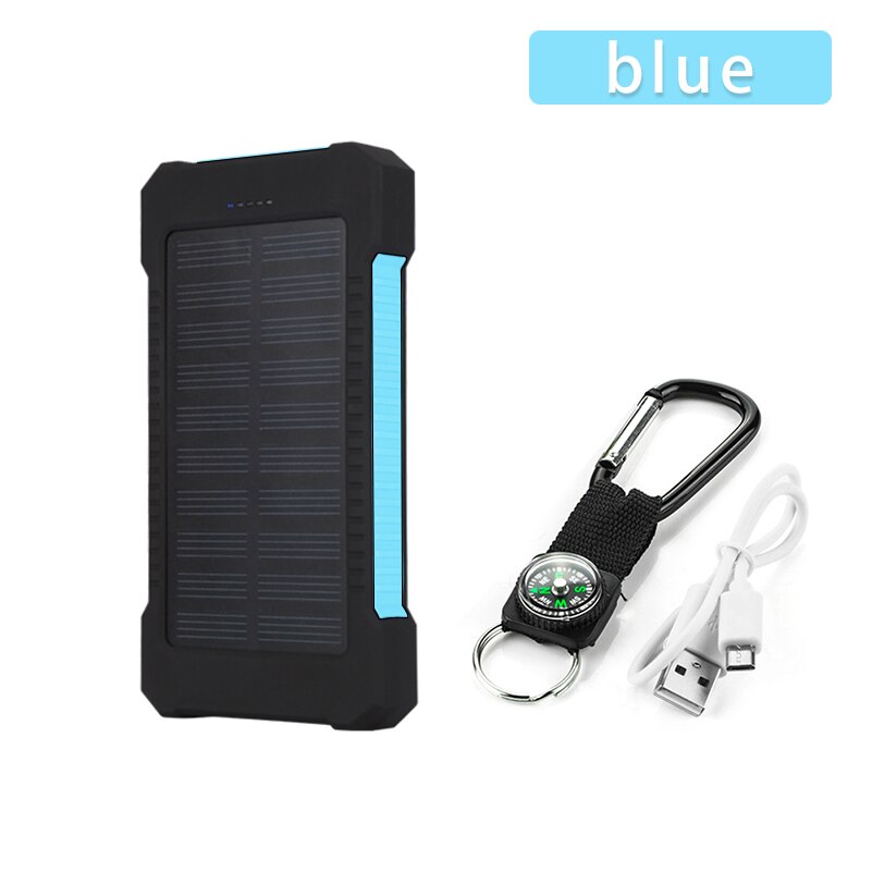 30000mAh banca di energia solare pannello solare Powerbank batteria USB impermeabile ricarica caricabatterie esterno a LED per iPhone Samsung phone: Blu