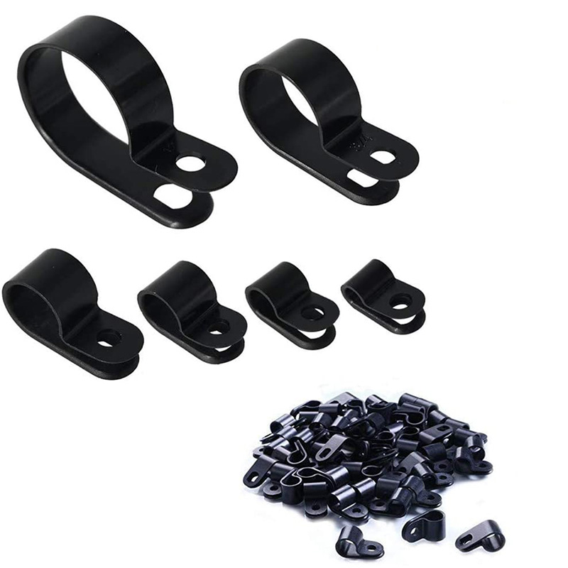 210 Pcs Plastic Cable Clamp Black Nylon Screws, R-Type Cable Wire Clip Clamp Fasteners for Wire Management: Default Title