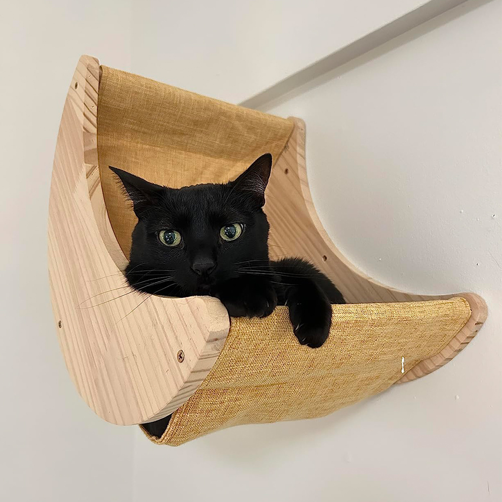 Katteveggsmontert Hylle - Tre - Møbel for Sovende Katter - Klatretrinn for Trening av Kattunge Tårn