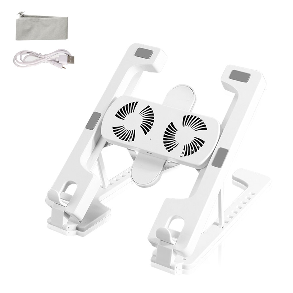 Foldable Laptop Stand Adjustable Height CPU Cooling Rack with Dual Fans Lap Holder Gaming Computer Support Gamer Desktop: White