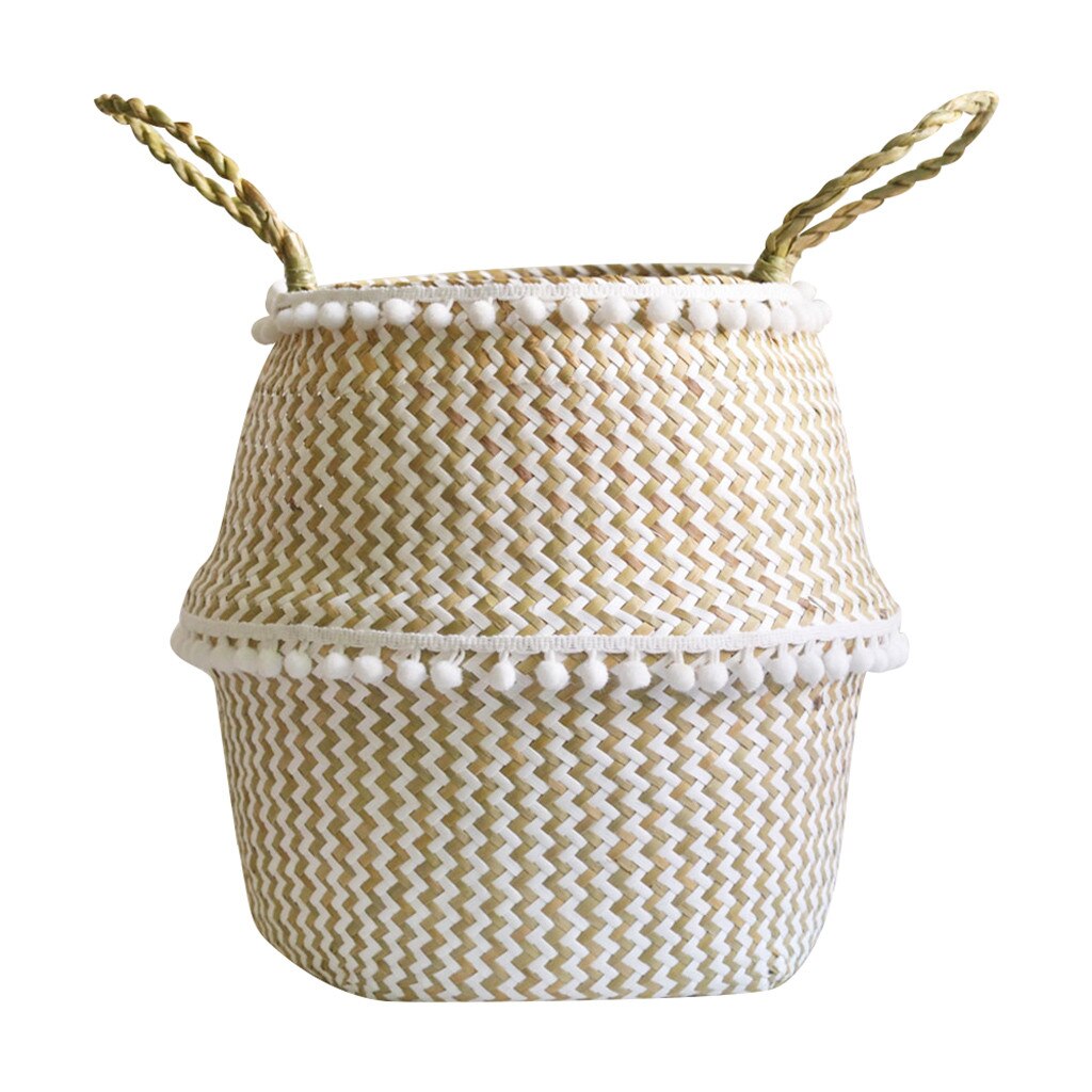 F# Handmade Bamboo Storage Baskets Seagrass Wicker Basket Garden Flower Pot Laundry Basket Container Holder With White Tassel: S