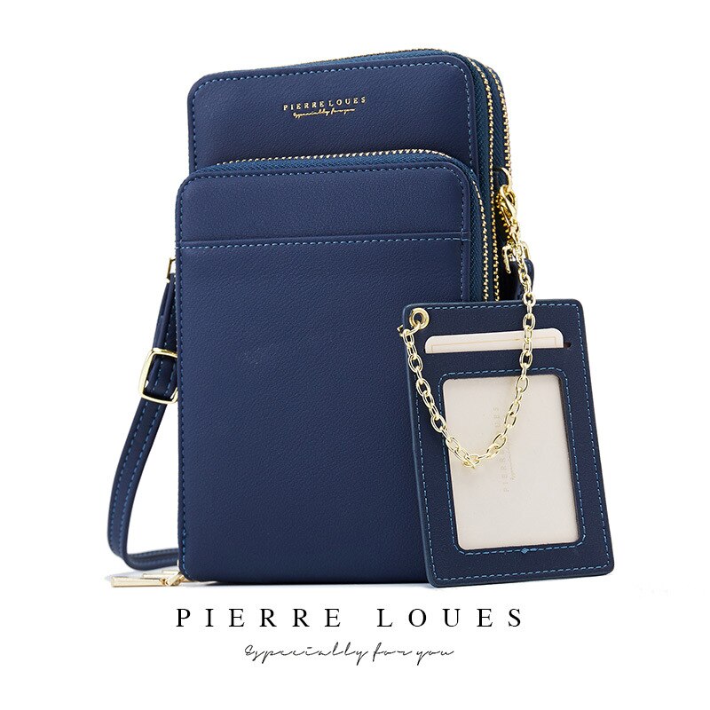 Pierre Loues Women Mobile Phone Bag Retro Multifunctional Simple Small Shoulder Bag Female Crossbody Bag: Deep Blue