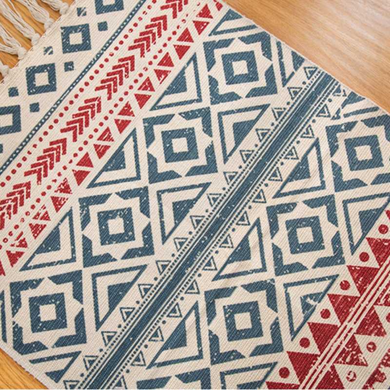 Retro boheme håndvævet bomuld linned tæppe sengekant tæppe geometrisk gulvmåtte stue soveværelse tæppe boligindretning