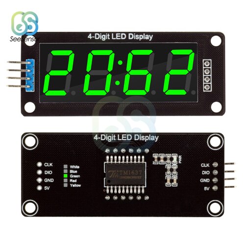 Tm1637 0.56 &quot; 0.56 tommer 4- -cifret digitalt ur led displayrør 7 segmenter led ur dobbelt prikker modul til arduino: Grønt display