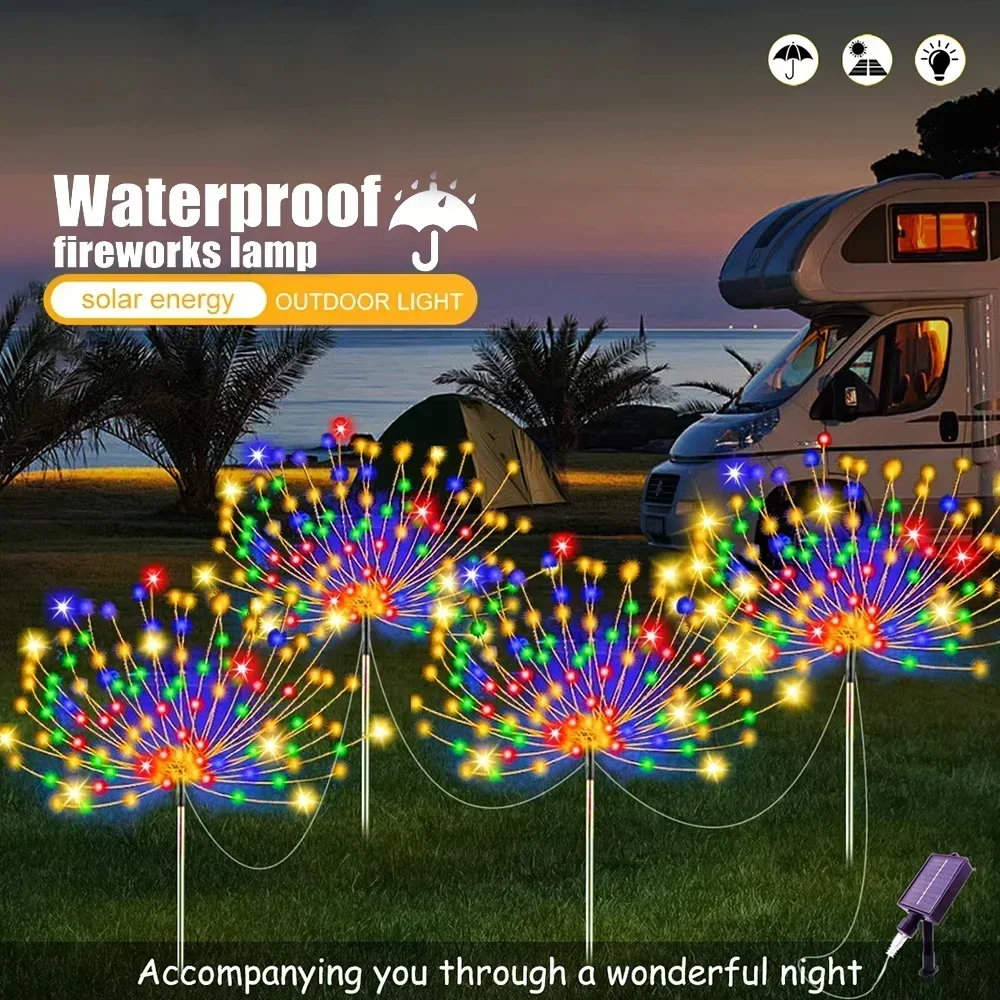 Linterna LED Solar de fuegos artificiales para exteriores, Patio, jardín, boda, luces decorativas, paisaje, césped, Festival, 1 ud.