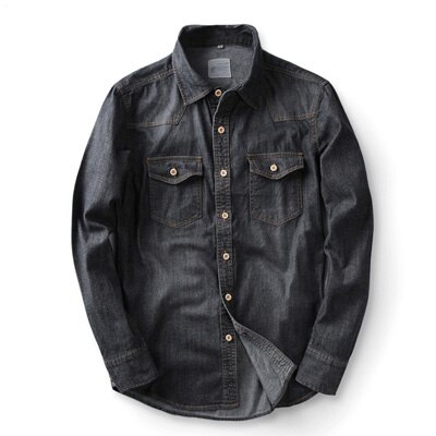 DIMUSI Mens Denim Shirt Tropical Casual Men Long Sleeve Windbreaker Shirt Male Cotton Cowboy Jean Shirts Clothing 3XL,YA934: Black / 3XL