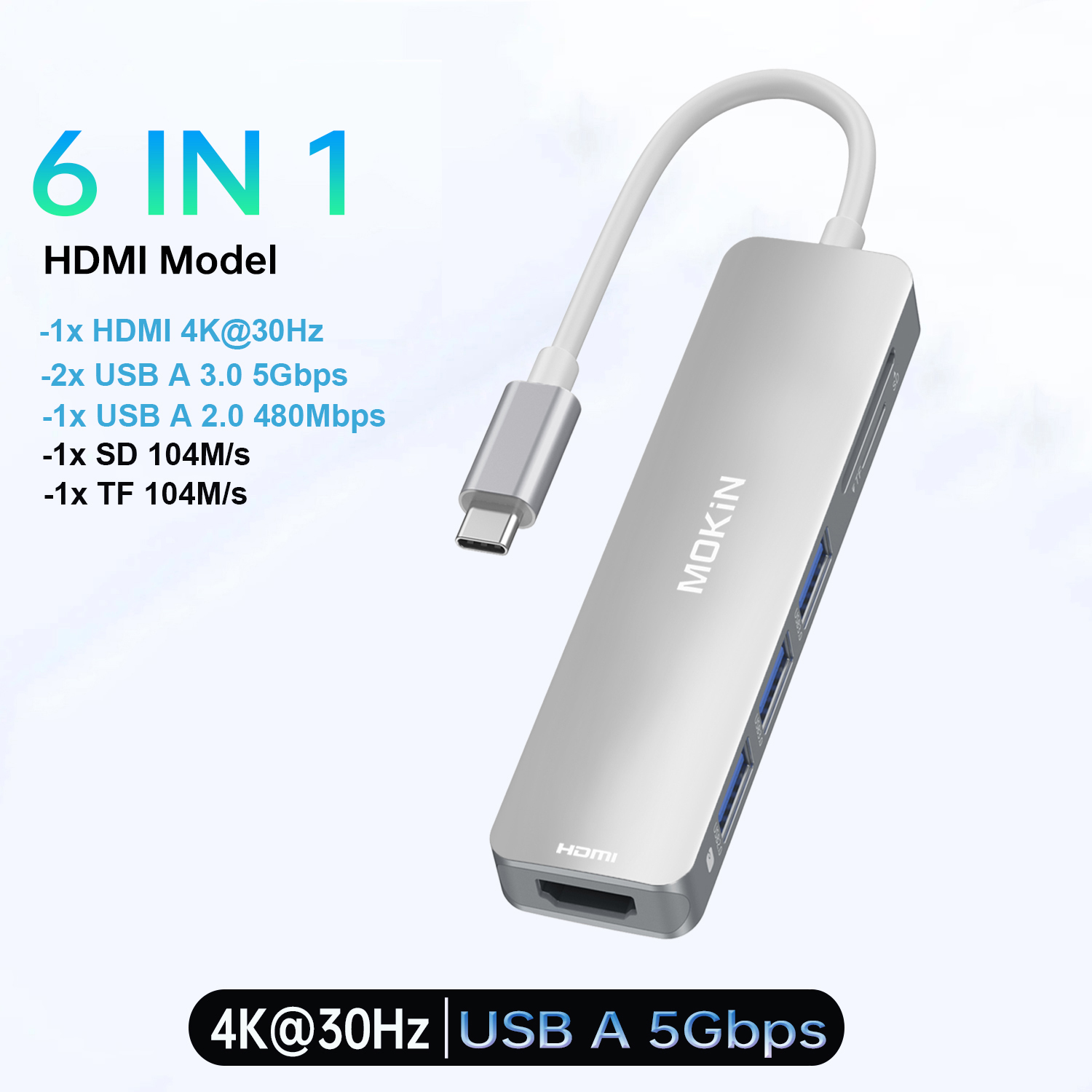 MOKiN USB C HUB 4K60Hz tipo C a HDMI PD 100W adaptador para Macbook iPad Pro M2 M1 accesorios de PC 3 USB3.0 5Gbps estación de acoplamiento: orange
