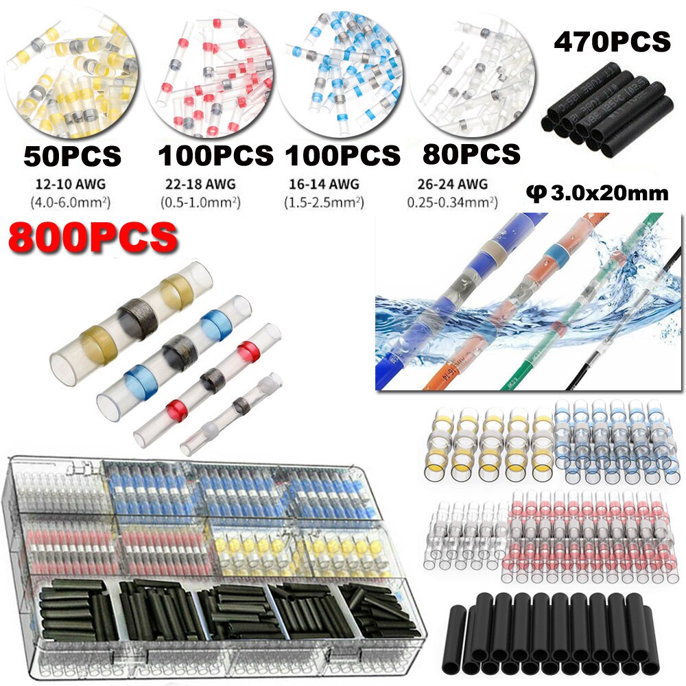 Terminales de conectores de Cable, empalme de Cable eléctrico impermeable, manguito de empalme, sello aislado, 26-10 AWG, 800 Uds.