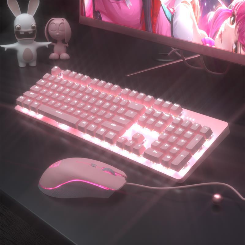 Neue rosa verdrahtet blau achse mechanische Spielen tastatur usb-schnittstelle weiß hintergrundbeleuchtung nette mädchen tastatur und maus einstellen: Klaviatur Maus 2