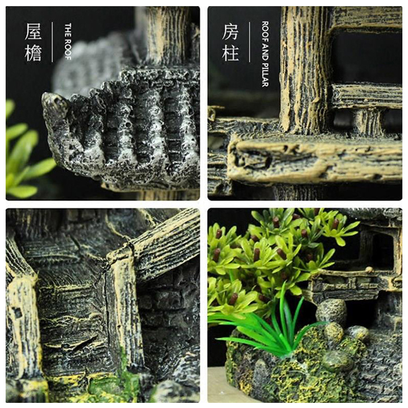 Fish Tank Landscaping Rockery Aquarium Decorative Landscaping Resin Retro Chinese Ornaments Style Jiangnan Hut Water Town