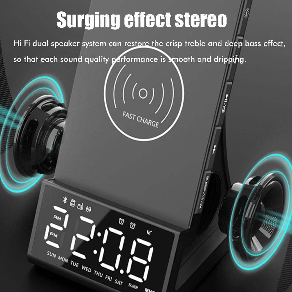 Wireless Charger Alarm Clock Bluetooth Speaker LED Smart Digital Clock Table Electronic Desktop Clocks Fm Radio 10w Fast Charger