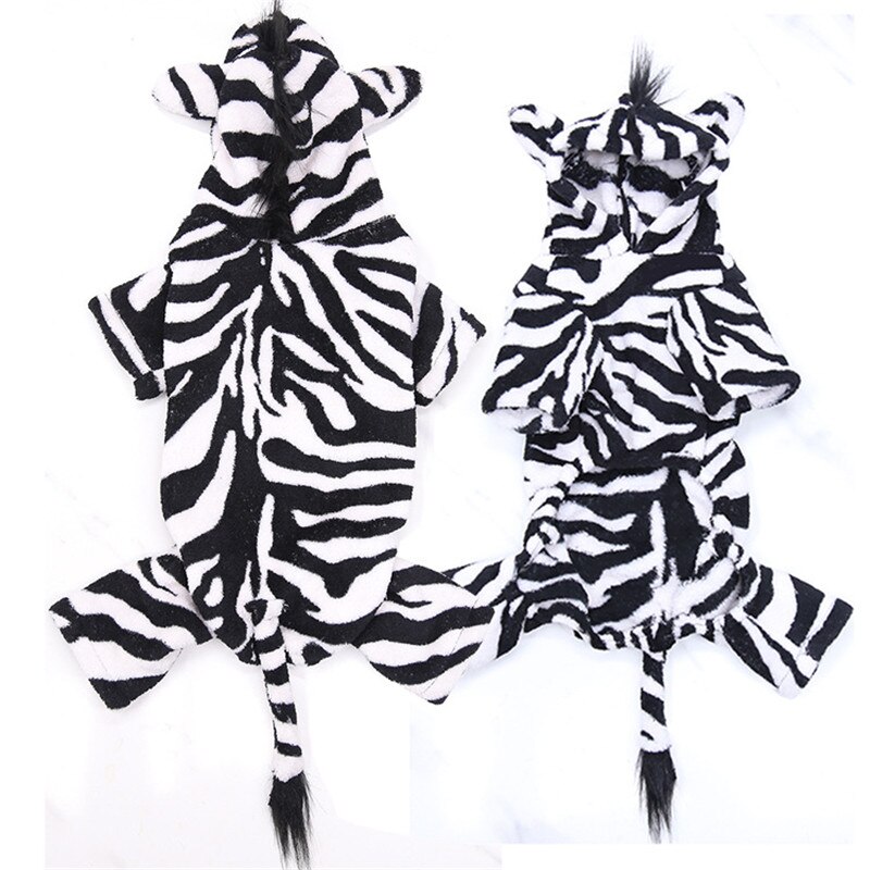Doux polaire chien pyjamas combinaison hiver vêtements pour animaux de compagnie sweat à capuche pour chiot vêtements quatre jambes chien manteau salopette pyjamas pour Chihuahu: Zebra / S