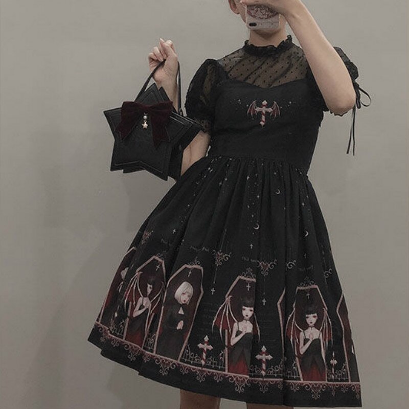 Japanese Gothic Lolita Jsk Black Dress Women Haraj... – Grandado