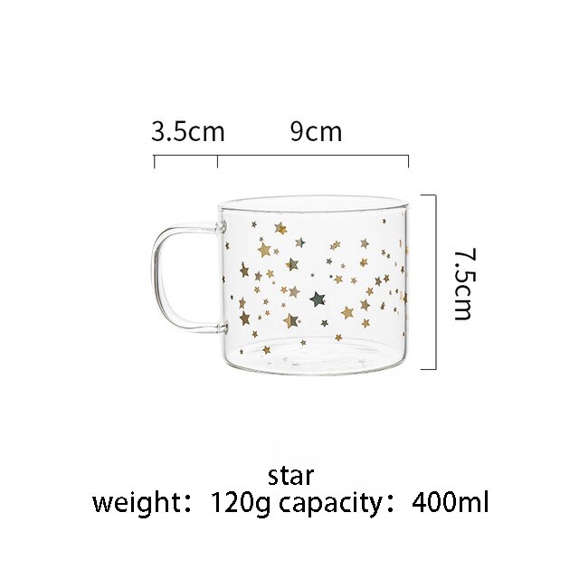 400ml Alphabet Cartoon Heart Pattern Mug Glass Handle Mugs For Milk Coffee Beer Home Office Drinnkware Water Cup Couple: star