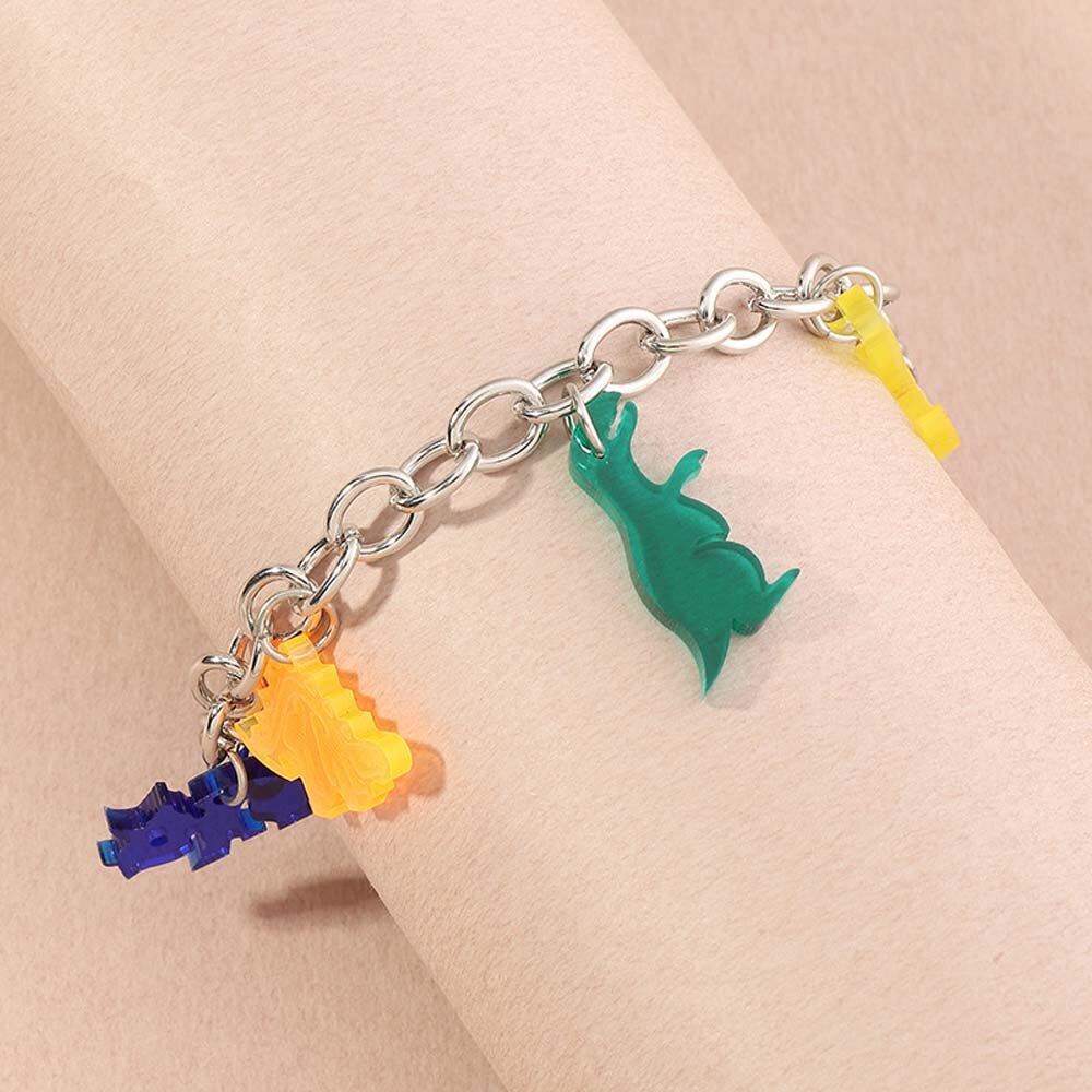 1Pcs Cute Acrylic Dinosaurs Bracelets Candy Colors Resin Cartoon Animal Bracelet Birthday Girls Women Handmade Jewelry