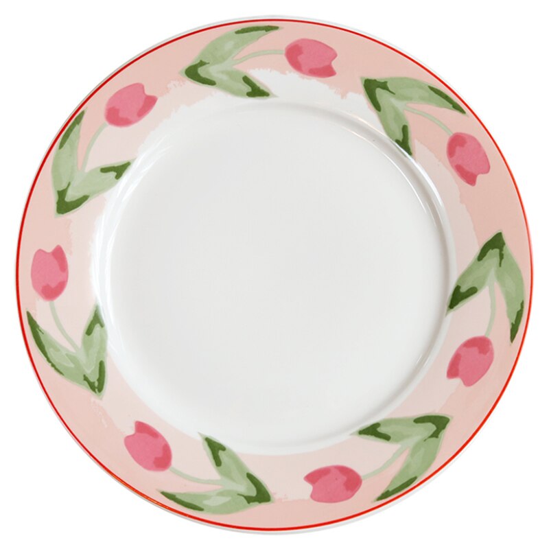 8 inch Lovely Ceramic Plates Dessert Plate Breakfast Cake Dessert Flower Fruit Letters Pattern Dish Home Decorations: Yellow