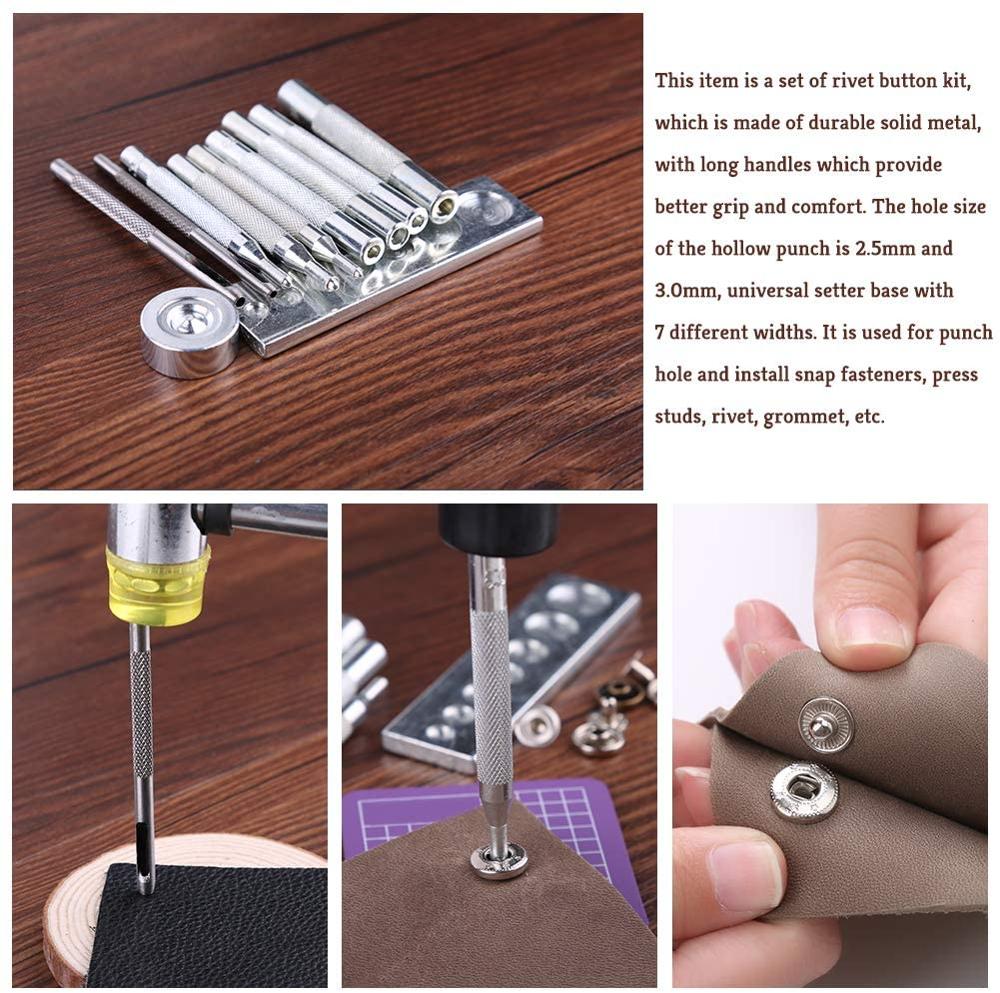 LMDZ Leather Snap Fasteners Kit Metal Button Snaps Press Studs With Installation Tools for Clothing, Leather, Jacket, Jeans Wear