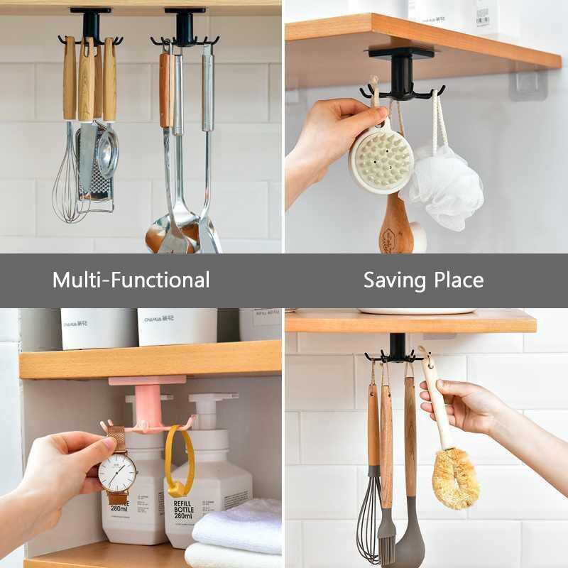 Kitchen Rotary Hook Wall Mounted Kitchenware Hook Up Storage Rack Spoon Hanger Storage Rack Accessories Cabinet Organizer