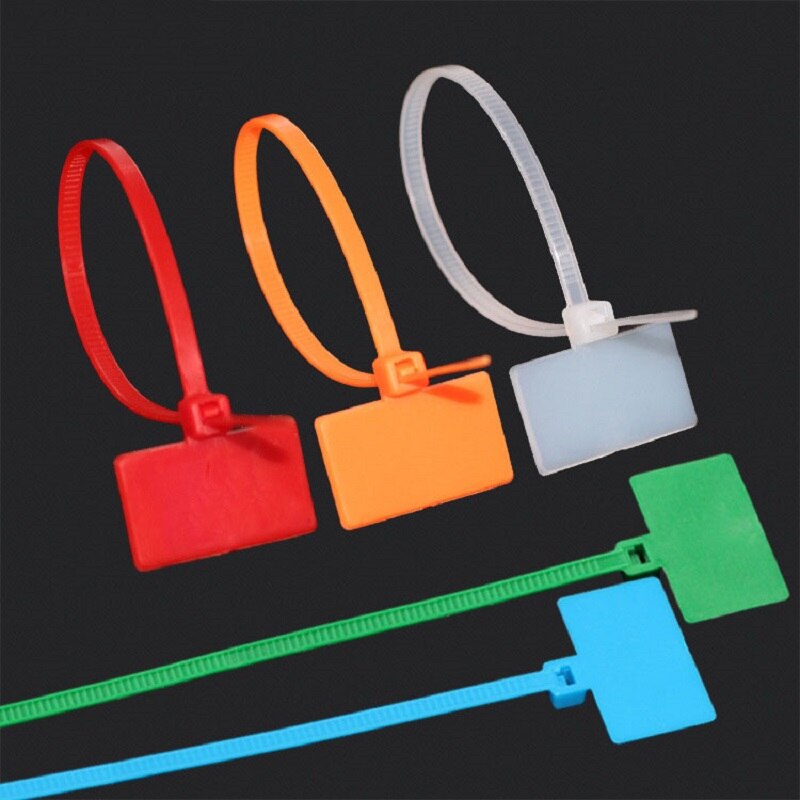 100 stücke 4*150mm Nylon Kabelbinder Schild Etiketten Kunststoff Schleife Krawatten Marker Kabel Schild selbst-Verriegelung krawatten Breite 3mm