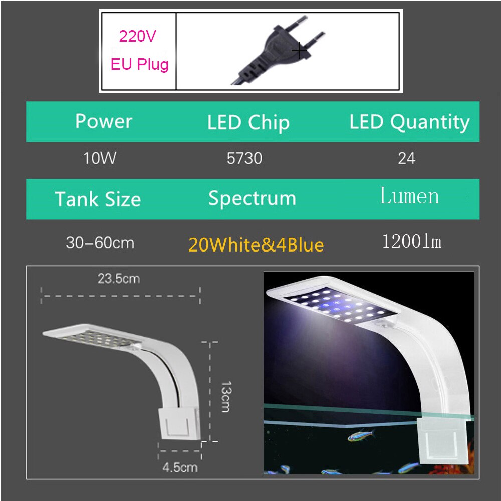 Super Heldere Led Aquarium Verlichting Led Planten Groeien Licht 5W/10W Aquatische Zoetwater Lampen Waterdicht Clip Op lamp Voor Aquaria: X5 W-BW EU Plug