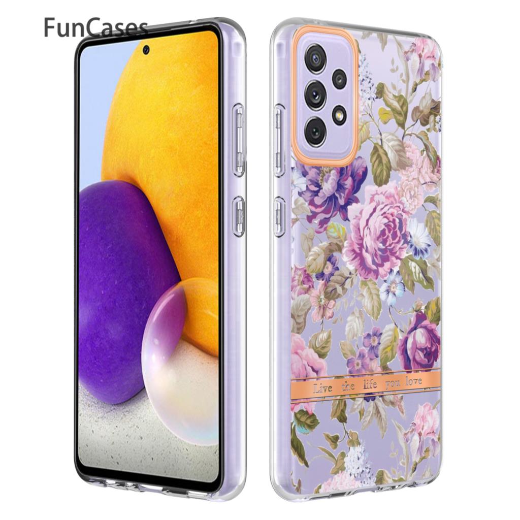 Custodia per telefono blu peonia per accessori Samsung A72 Caso custodia in tessuto con strass Cove per Samsung Galaxy armor A72 4G custodie: For Samsung A72 4G / Purple Peony coque