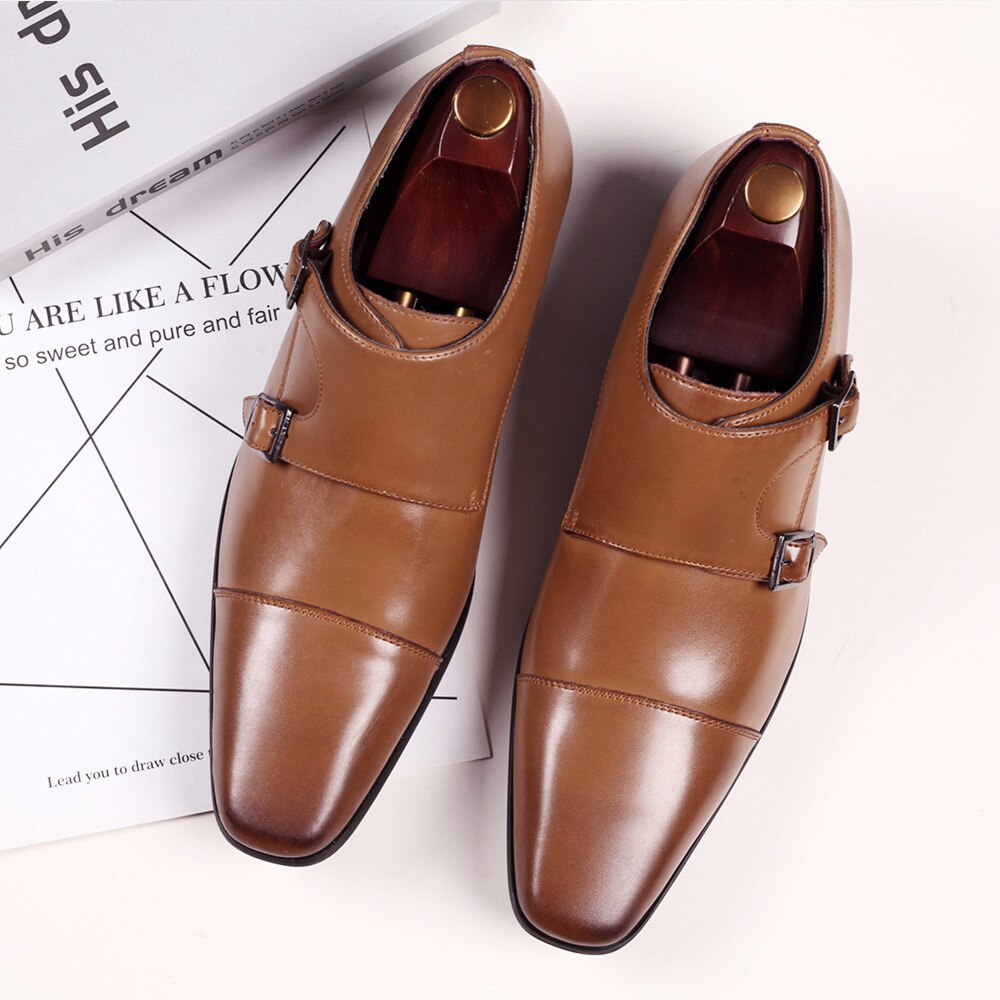 Business Formal Leather Shoe Pointed Toe Dress Shoes Buckle Office Footwear Big Size Male Party Wedding Footwear dfg567
