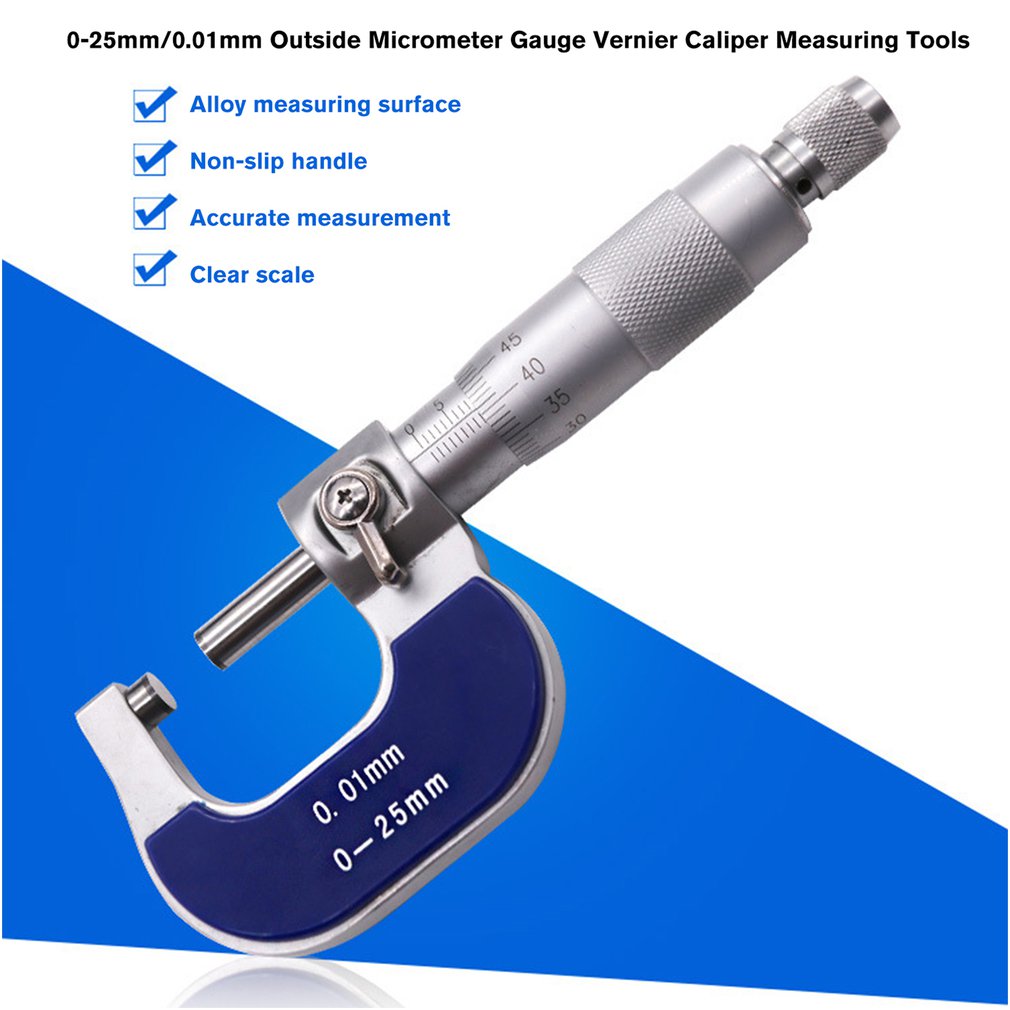 Handheld Precision Outside Micrometer 0-25mm/0.01mm Gauge Vernier Caliper Meter Carbide Tip Measuring Tools